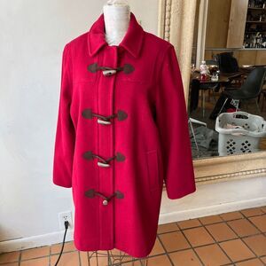 VTG Talbots Red Wool Duffle Coat Horn Toggle Jacket Lined Size M
